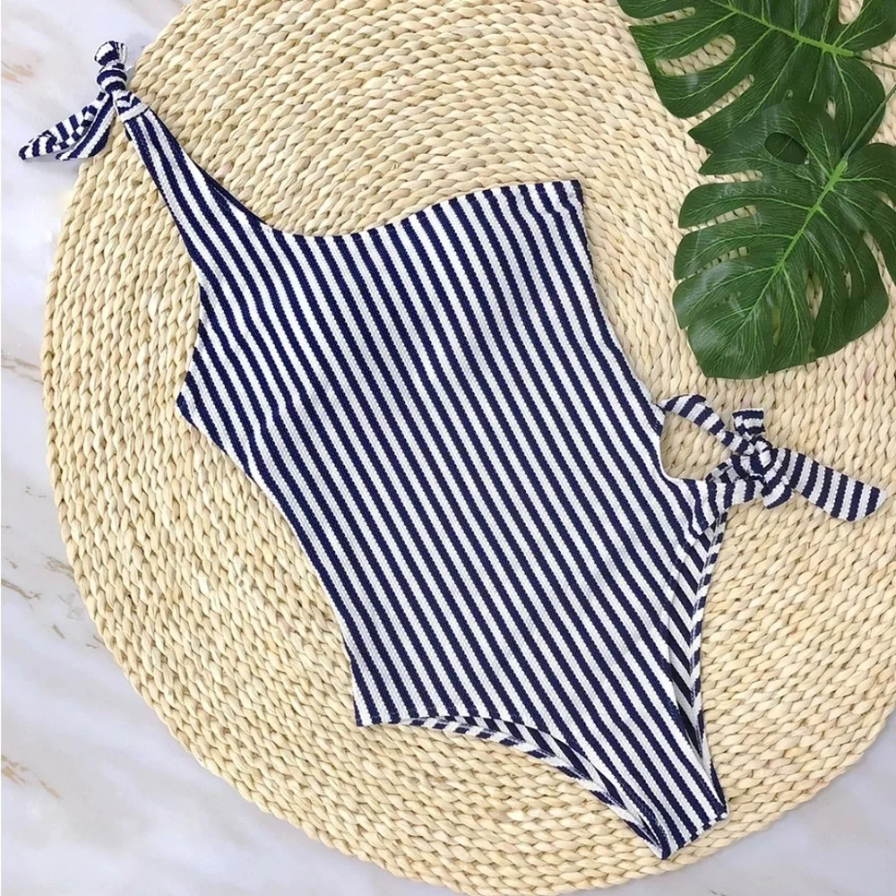 Love Culture Black and White Striped One-Shoulder One-Piece